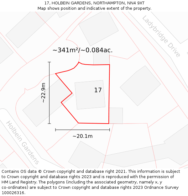 17, HOLBEIN GARDENS, NORTHAMPTON, NN4 9XT: Plot and title map