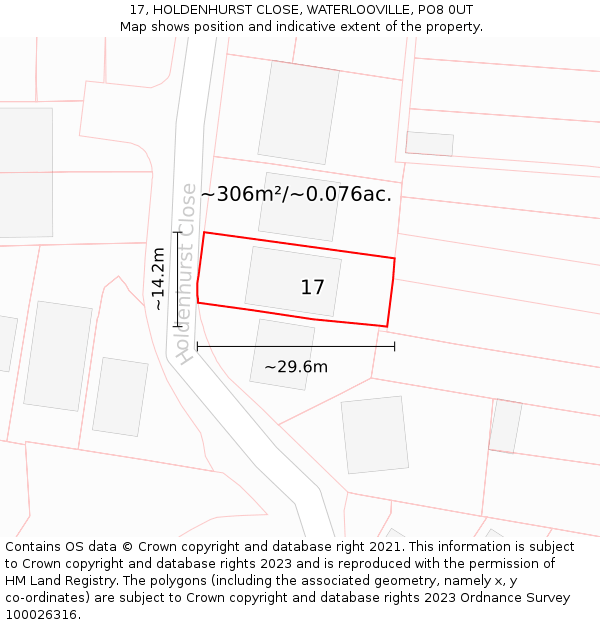 17, HOLDENHURST CLOSE, WATERLOOVILLE, PO8 0UT: Plot and title map