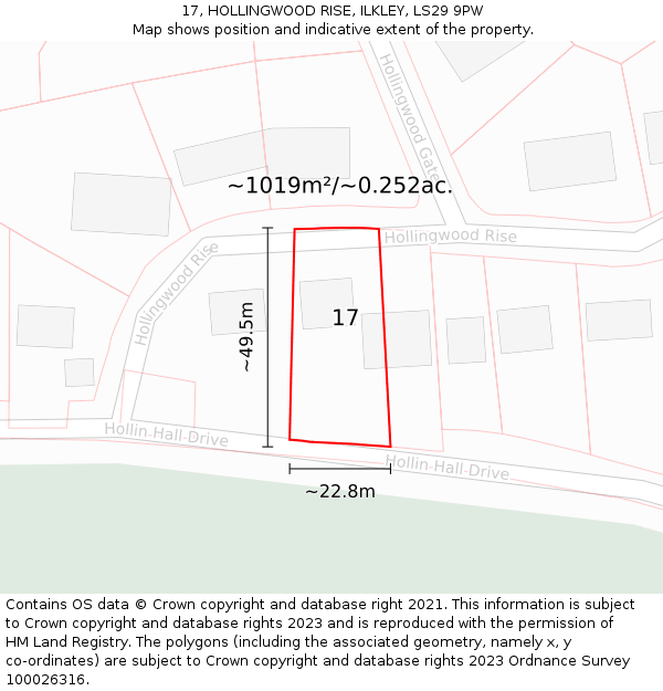 17, HOLLINGWOOD RISE, ILKLEY, LS29 9PW: Plot and title map