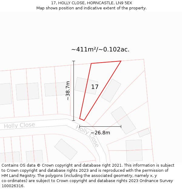 17, HOLLY CLOSE, HORNCASTLE, LN9 5EX: Plot and title map