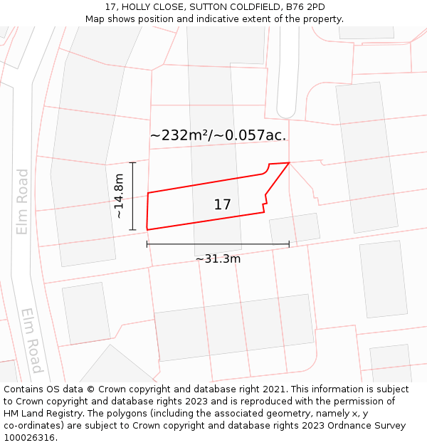 17, HOLLY CLOSE, SUTTON COLDFIELD, B76 2PD: Plot and title map