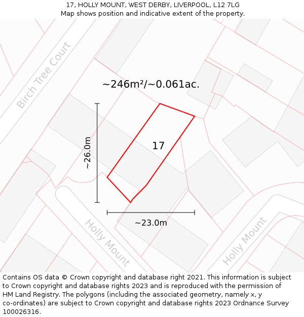 17, HOLLY MOUNT, WEST DERBY, LIVERPOOL, L12 7LG: Plot and title map