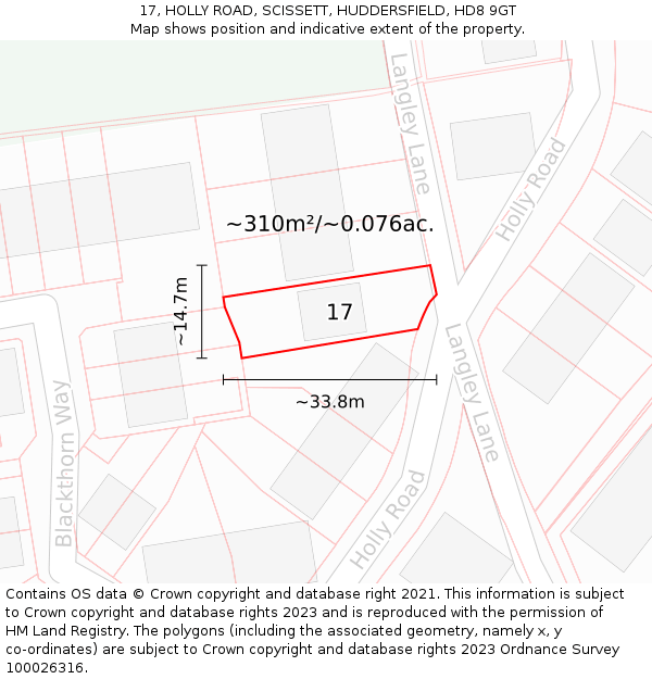 17, HOLLY ROAD, SCISSETT, HUDDERSFIELD, HD8 9GT: Plot and title map