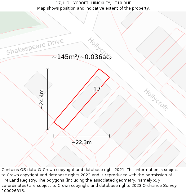 17, HOLLYCROFT, HINCKLEY, LE10 0HE: Plot and title map