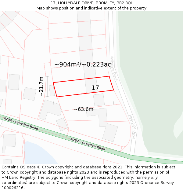 17, HOLLYDALE DRIVE, BROMLEY, BR2 8QL: Plot and title map
