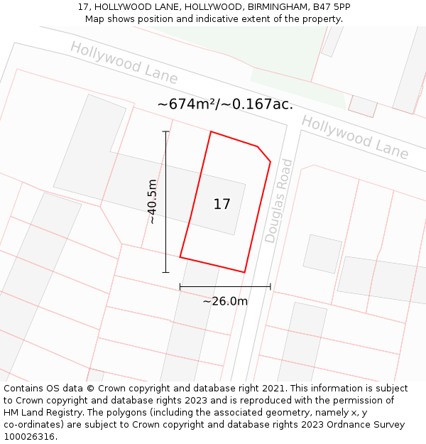 17, HOLLYWOOD LANE, HOLLYWOOD, BIRMINGHAM, B47 5PP: Plot and title map