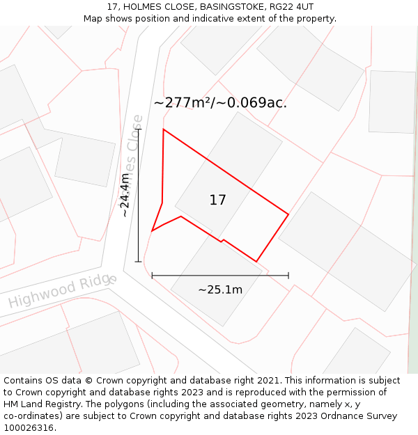 17, HOLMES CLOSE, BASINGSTOKE, RG22 4UT: Plot and title map