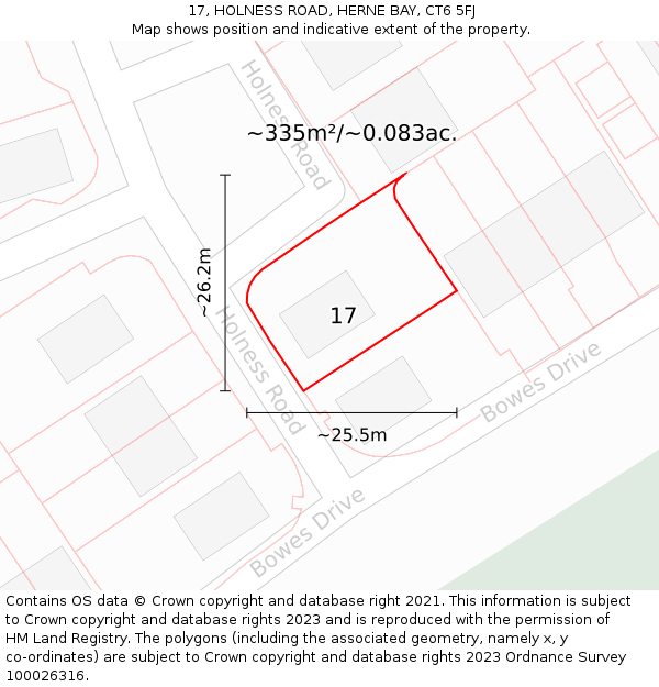 17, HOLNESS ROAD, HERNE BAY, CT6 5FJ: Plot and title map