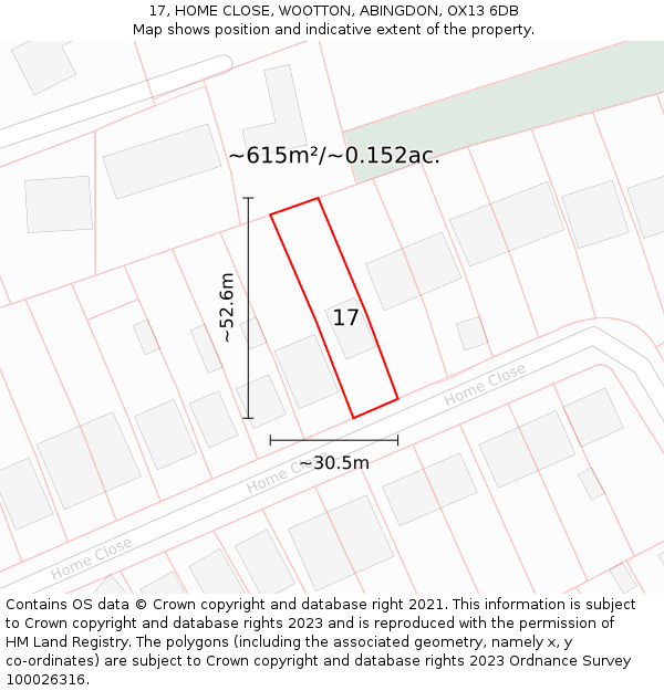 17, HOME CLOSE, WOOTTON, ABINGDON, OX13 6DB: Plot and title map