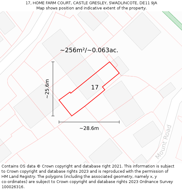 17, HOME FARM COURT, CASTLE GRESLEY, SWADLINCOTE, DE11 9JA: Plot and title map