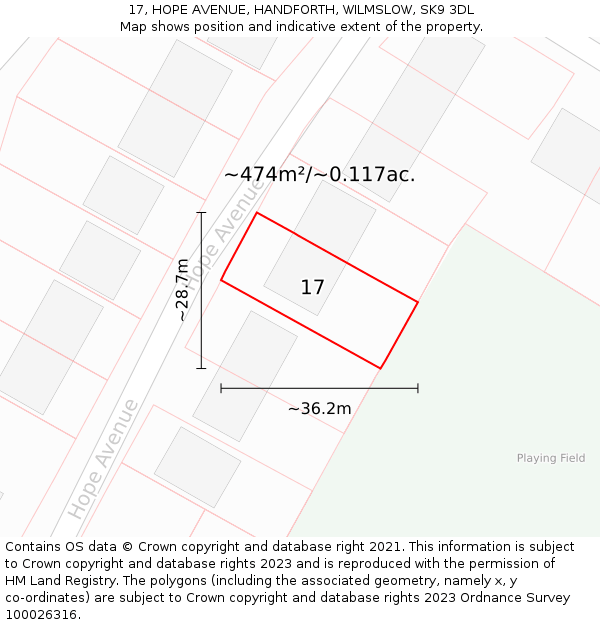17, HOPE AVENUE, HANDFORTH, WILMSLOW, SK9 3DL: Plot and title map