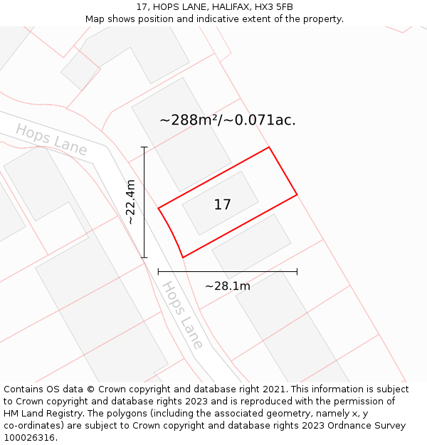 17, HOPS LANE, HALIFAX, HX3 5FB: Plot and title map