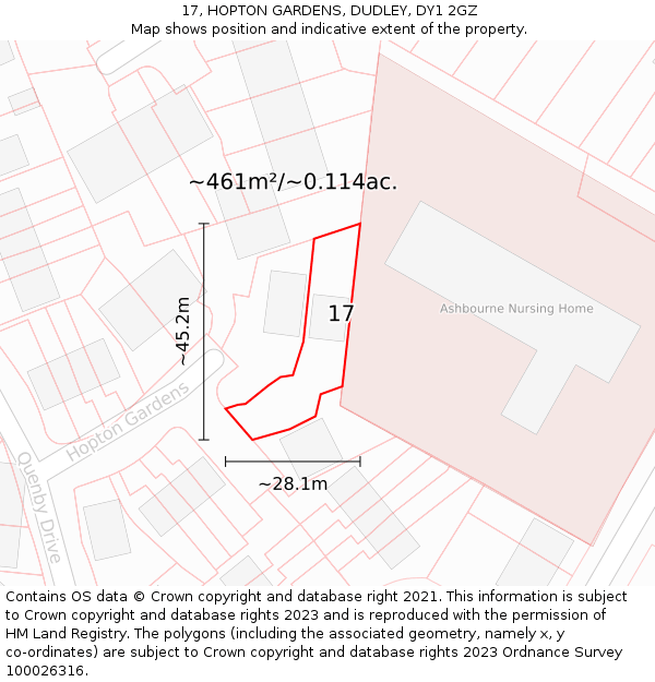 17, HOPTON GARDENS, DUDLEY, DY1 2GZ: Plot and title map