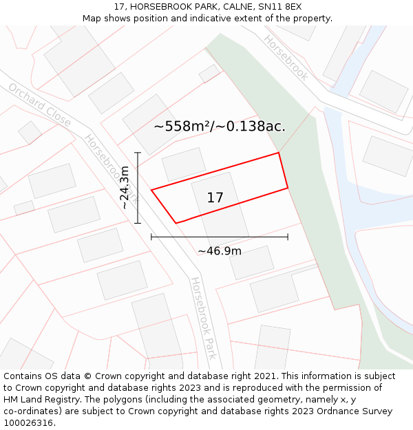 17, HORSEBROOK PARK, CALNE, SN11 8EX: Plot and title map