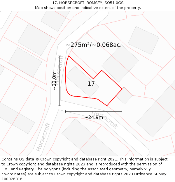 17, HORSECROFT, ROMSEY, SO51 0GS: Plot and title map