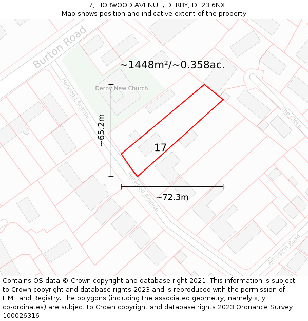 17, HORWOOD AVENUE, DERBY, DE23 6NX: Plot and title map