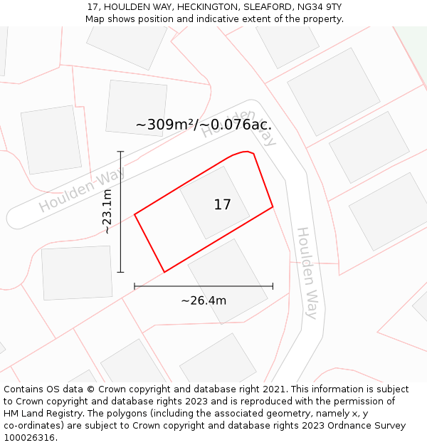 17, HOULDEN WAY, HECKINGTON, SLEAFORD, NG34 9TY: Plot and title map