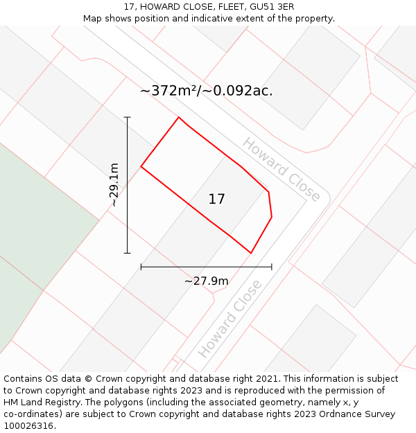 17, HOWARD CLOSE, FLEET, GU51 3ER: Plot and title map