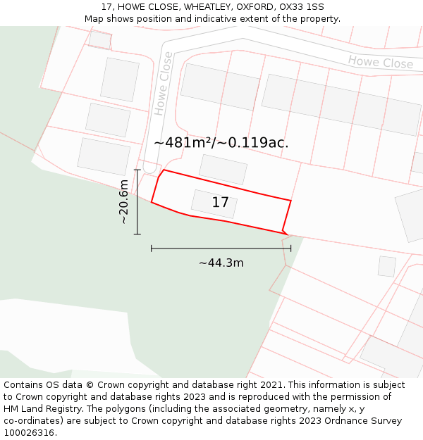 17, HOWE CLOSE, WHEATLEY, OXFORD, OX33 1SS: Plot and title map