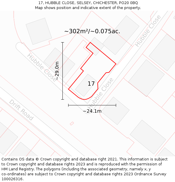 17, HUBBLE CLOSE, SELSEY, CHICHESTER, PO20 0BQ: Plot and title map