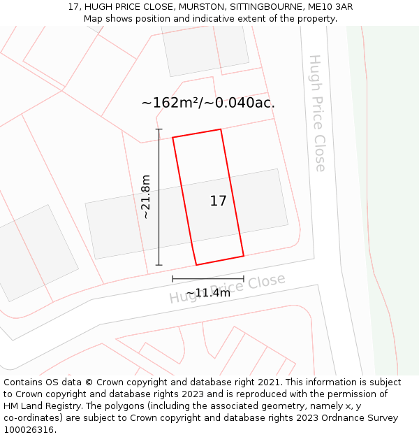 17, HUGH PRICE CLOSE, MURSTON, SITTINGBOURNE, ME10 3AR: Plot and title map