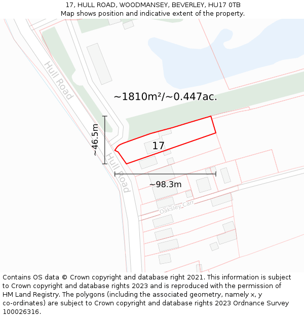 17, HULL ROAD, WOODMANSEY, BEVERLEY, HU17 0TB: Plot and title map