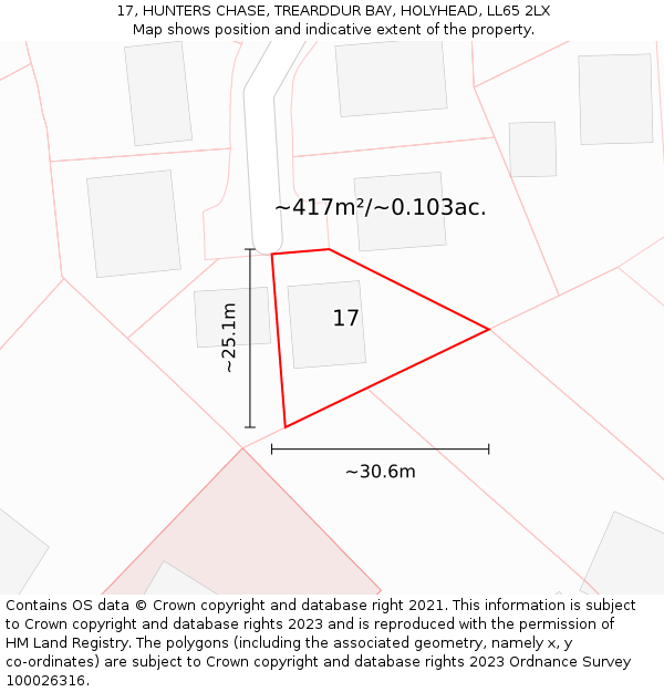 17, HUNTERS CHASE, TREARDDUR BAY, HOLYHEAD, LL65 2LX: Plot and title map