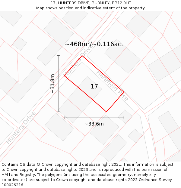 17, HUNTERS DRIVE, BURNLEY, BB12 0HT: Plot and title map