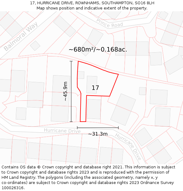 17, HURRICANE DRIVE, ROWNHAMS, SOUTHAMPTON, SO16 8LH: Plot and title map