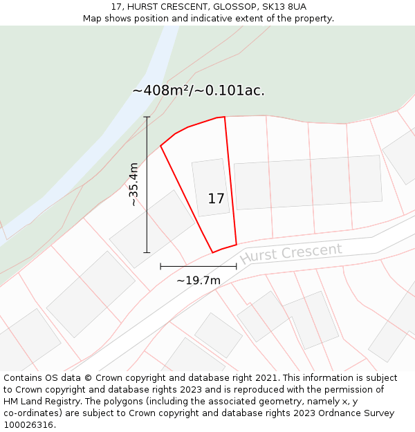 17, HURST CRESCENT, GLOSSOP, SK13 8UA: Plot and title map