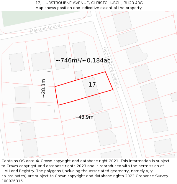 17, HURSTBOURNE AVENUE, CHRISTCHURCH, BH23 4RG: Plot and title map