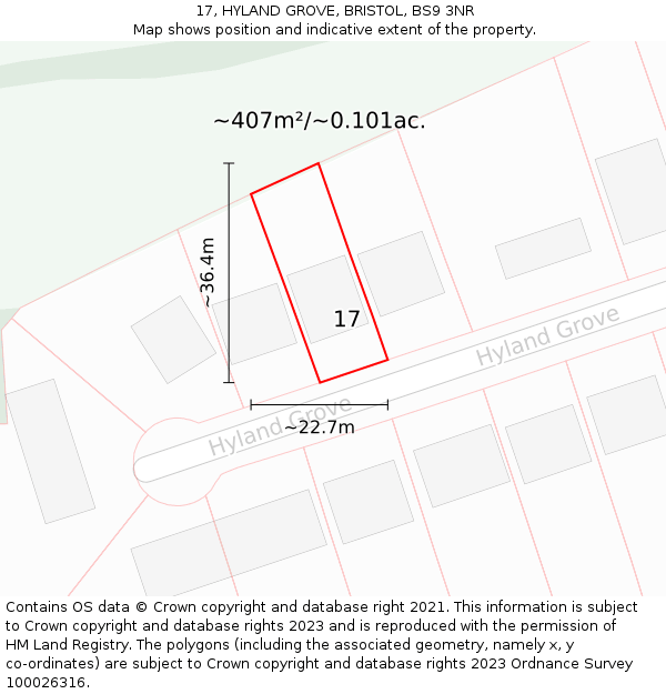 17, HYLAND GROVE, BRISTOL, BS9 3NR: Plot and title map