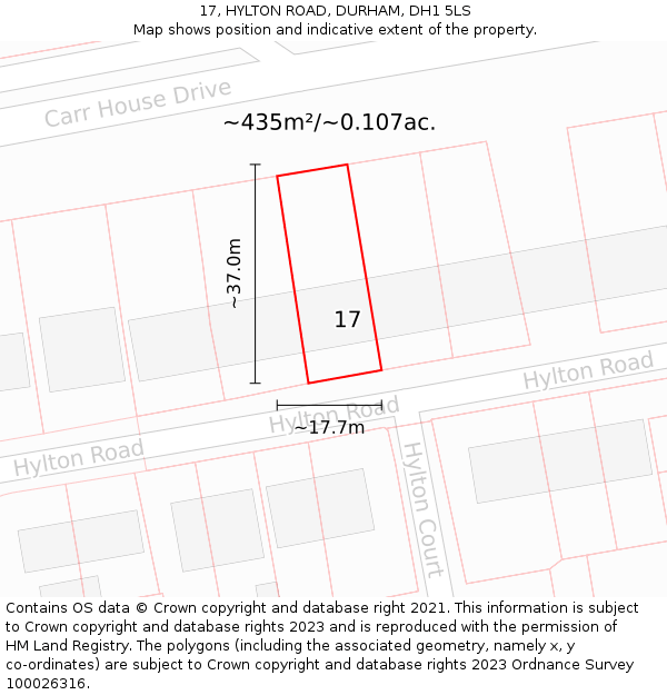 17, HYLTON ROAD, DURHAM, DH1 5LS: Plot and title map