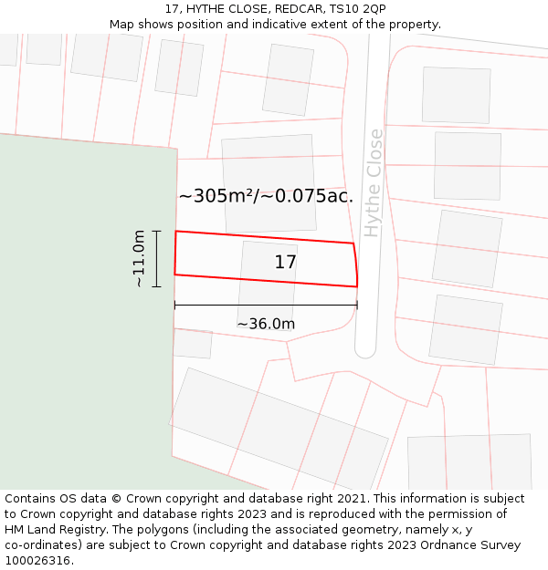 17, HYTHE CLOSE, REDCAR, TS10 2QP: Plot and title map