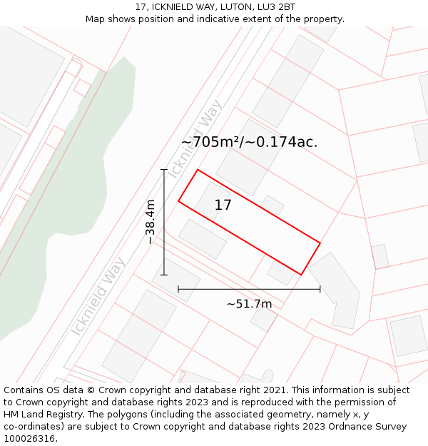 17, ICKNIELD WAY, LUTON, LU3 2BT: Plot and title map