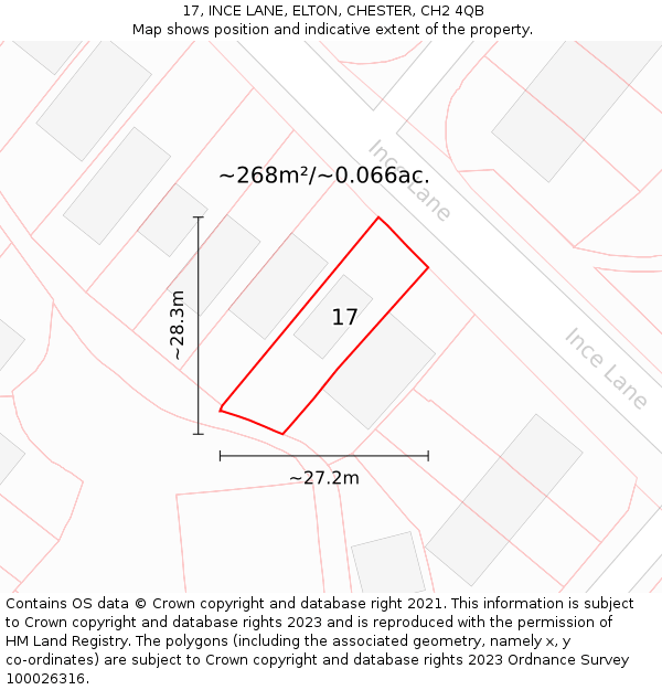 17, INCE LANE, ELTON, CHESTER, CH2 4QB: Plot and title map