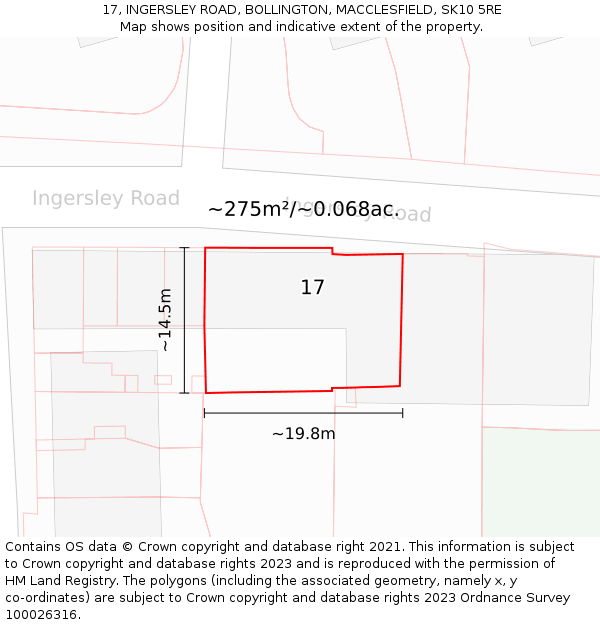 17, INGERSLEY ROAD, BOLLINGTON, MACCLESFIELD, SK10 5RE: Plot and title map