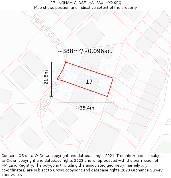 17, INGHAM CLOSE, HALIFAX, HX2 9PQ: Plot and title map