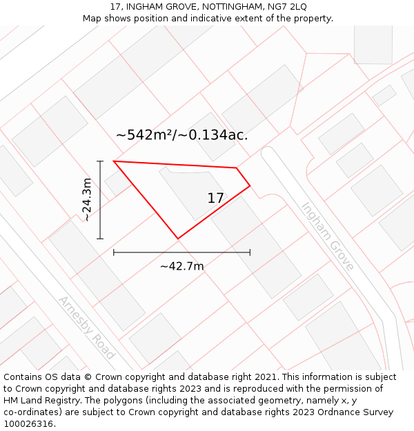 17, INGHAM GROVE, NOTTINGHAM, NG7 2LQ: Plot and title map