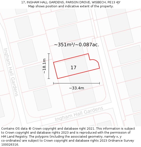 17, INGHAM HALL GARDENS, PARSON DROVE, WISBECH, PE13 4JY: Plot and title map