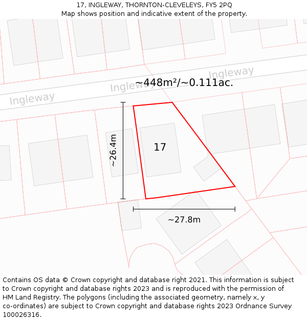 17, INGLEWAY, THORNTON-CLEVELEYS, FY5 2PQ: Plot and title map