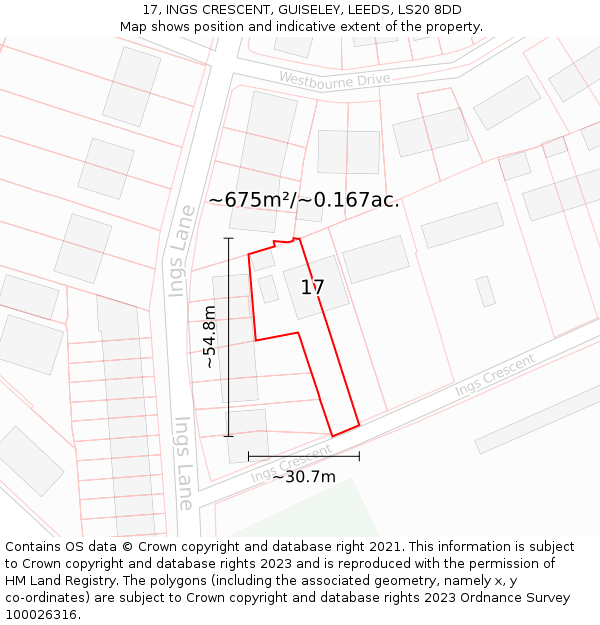 17, INGS CRESCENT, GUISELEY, LEEDS, LS20 8DD: Plot and title map