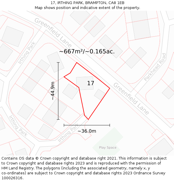 17, IRTHING PARK, BRAMPTON, CA8 1EB: Plot and title map