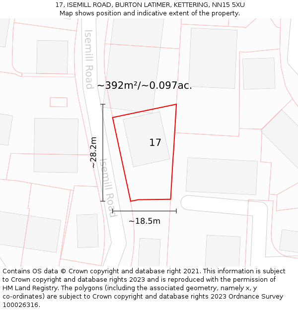 17, ISEMILL ROAD, BURTON LATIMER, KETTERING, NN15 5XU: Plot and title map