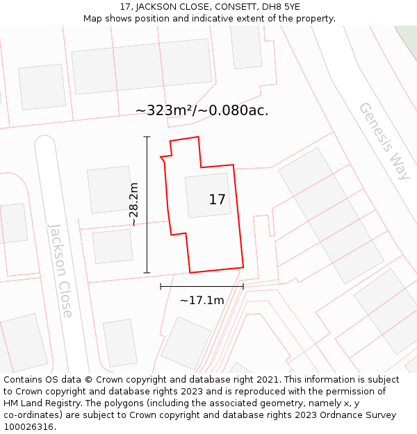 17, JACKSON CLOSE, CONSETT, DH8 5YE: Plot and title map