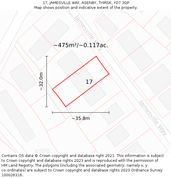 17, JAMESVILLE WAY, ASENBY, THIRSK, YO7 3QP: Plot and title map