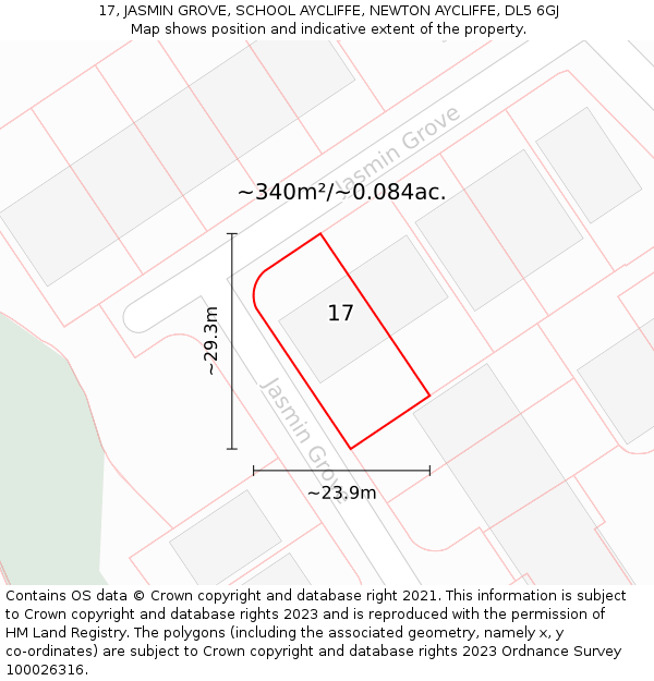 17, JASMIN GROVE, SCHOOL AYCLIFFE, NEWTON AYCLIFFE, DL5 6GJ: Plot and title map