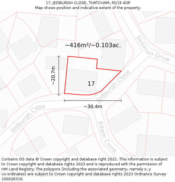 17, JEDBURGH CLOSE, THATCHAM, RG19 4GP: Plot and title map