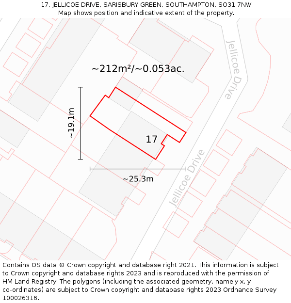 17, JELLICOE DRIVE, SARISBURY GREEN, SOUTHAMPTON, SO31 7NW: Plot and title map