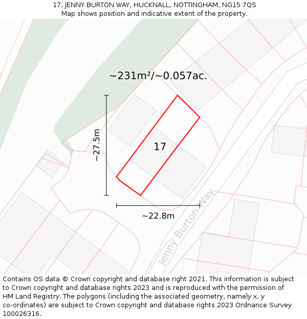 17, JENNY BURTON WAY, HUCKNALL, NOTTINGHAM, NG15 7QS: Plot and title map